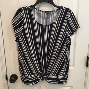 Navy and White Striped Blouse with Knot Waist